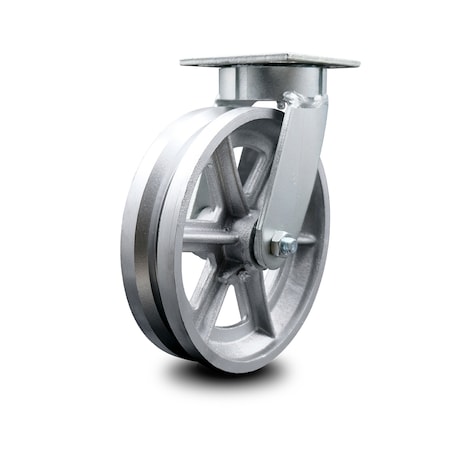 Service Caster 8 Inch Kingpinless V Groove Semi Steel Wheel Swivel Top Plate Caster SCC SCC-KP30S820-VGR